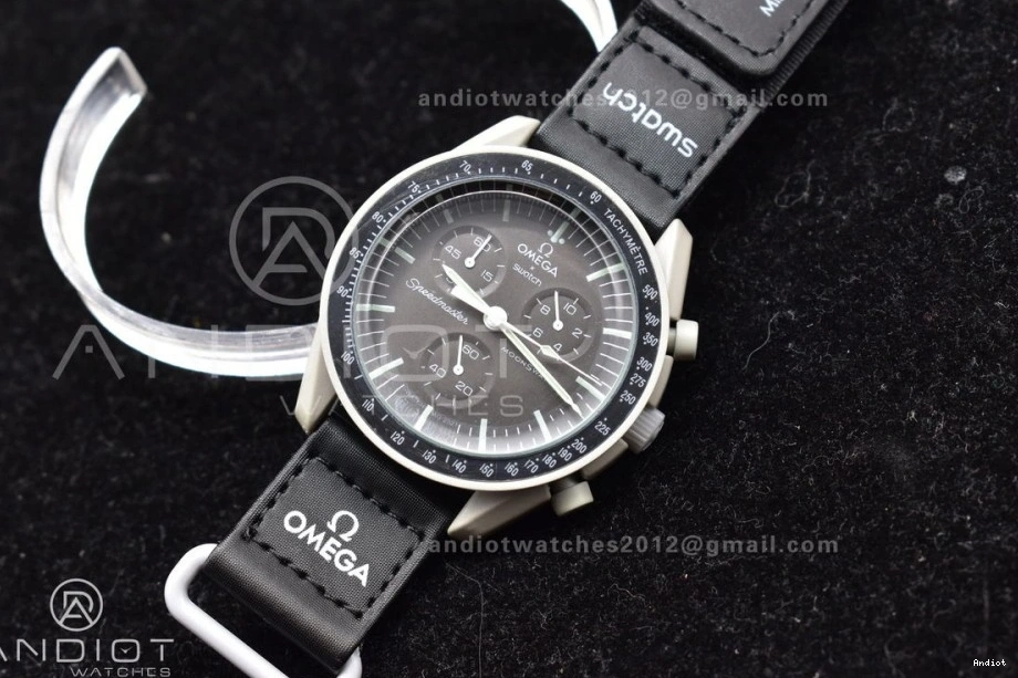 Moon Strap to The Moonwatch x Swatch Bioceramic Mission Quartz Omega on Nylon 1221